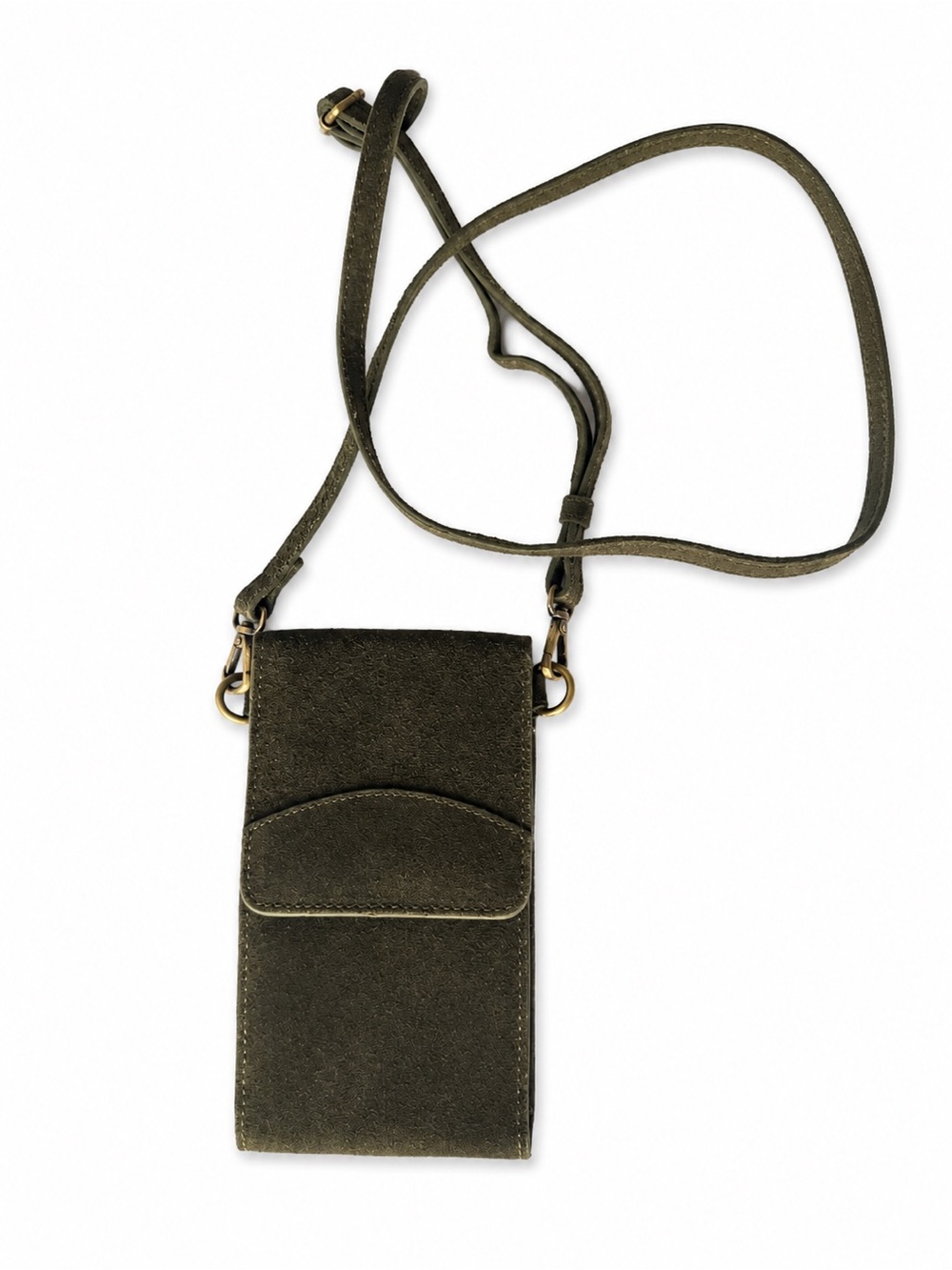 The Good Collective Leather Phone Crossbody Bag Olive Green Wallet Purse